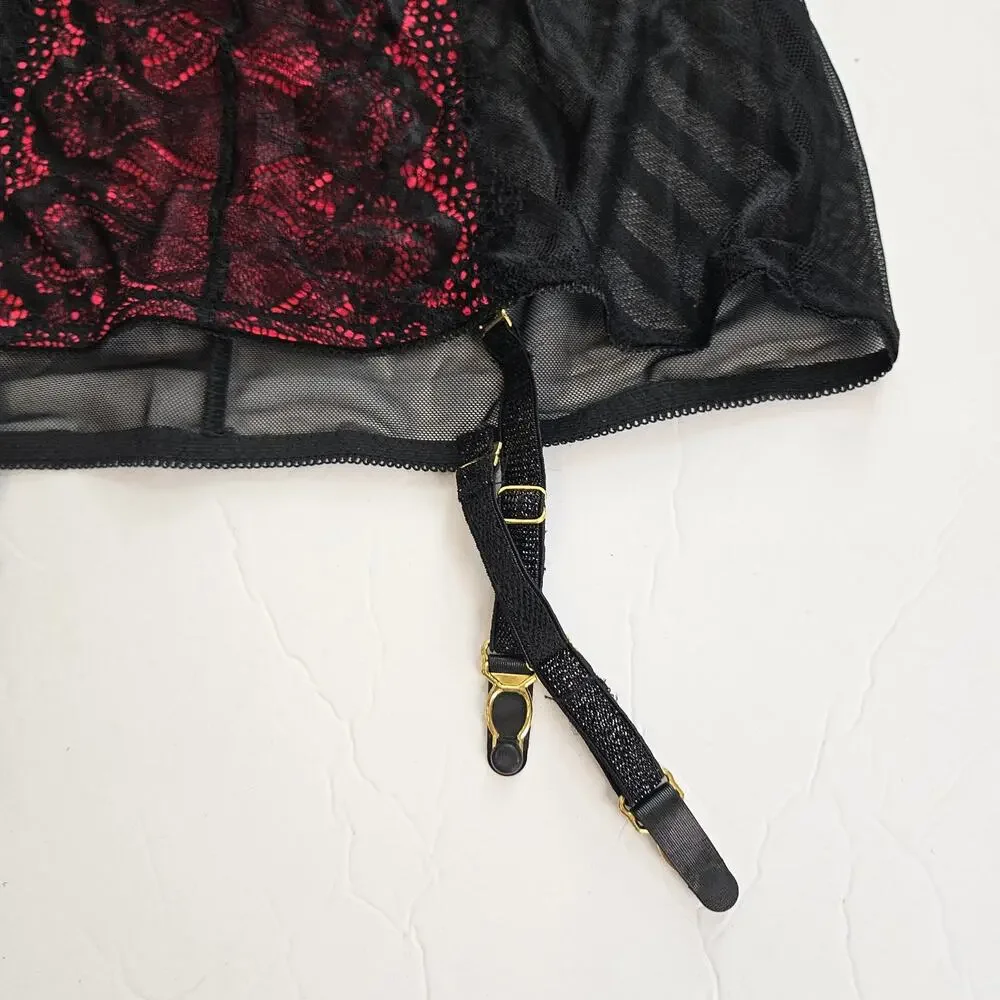 Seven 'til Midnight Starstruck Satin Lace Shadow Stripe Mesh Chemise Women Small